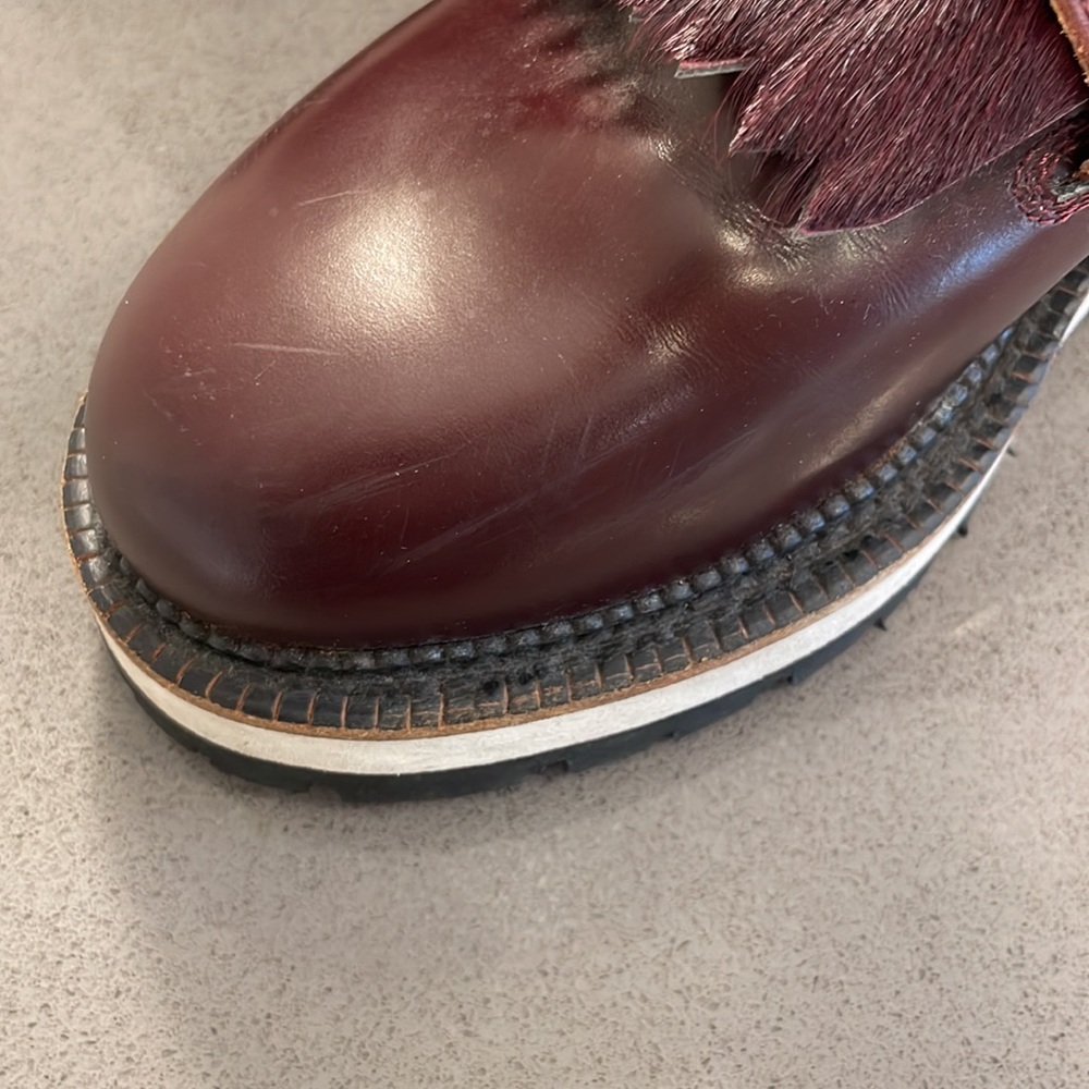 DSQUARED2 Red Oxblood Lace Up Chunky Vibram Lug Sole Calf Hair & Leather boots - Picture 14 of 17